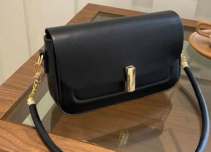 Women’s Minimalist Coffee Brown Flap Shoulder Bag with Chain Strap