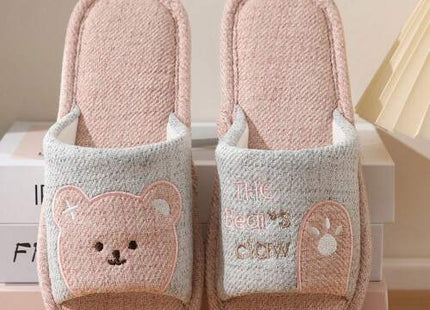 Unisex Bear Embroidered Open-Toe Indoor Slide Slippers