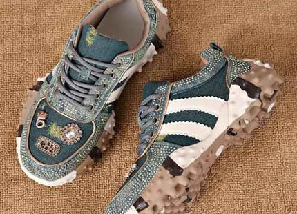 Women’s Rhinestone Denim-Effect Chunky Platform Sneakers Blue
