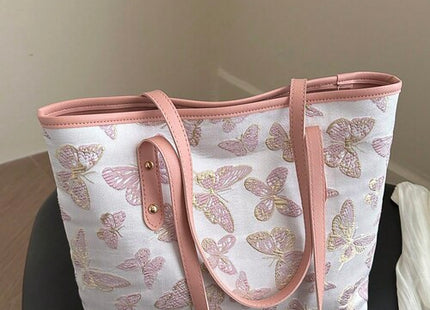 Women’s Colorblock Butterfly Print Shoulder Tote Bag with Zipper