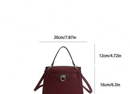 Women’s Burgundy Square Handbag with Turn-Lock and Adjustable Strap