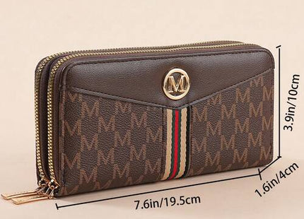 Women’s Floral Print Long Bifold Wallet with Zipper and Wristlet Strap