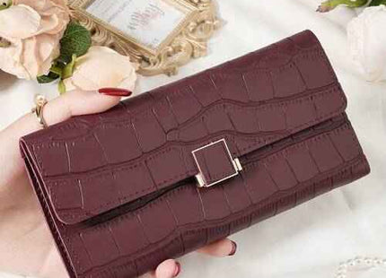 Women’s Burgundy Trifold Wallet with Multi-Card Slots and Zipper Pocket