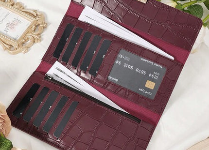 Women’s Burgundy Trifold Wallet with Multi-Card Slots and Zipper Pocket
