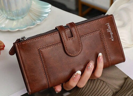 Dual-Zipper Bifold Long Wallet with Multi Card Slots and Coin Pocket