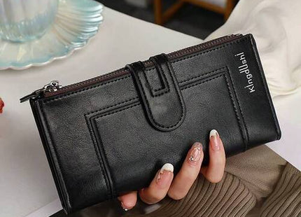 Dual-Zipper Bifold Long Wallet with Multi Card Slots and Coin Pocket