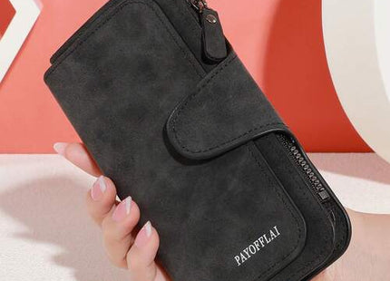 Women’s Retro Matte PU Leather Trifold Long Wallet