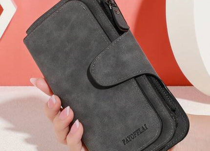 Women’s Retro Matte PU Leather Trifold Long Wallet