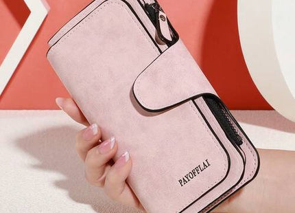 Women’s Retro Matte PU Leather Trifold Long Wallet