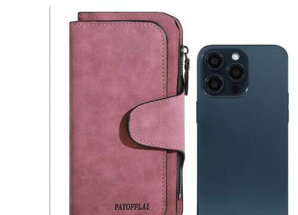 Women’s Retro Matte PU Leather Trifold Long Wallet