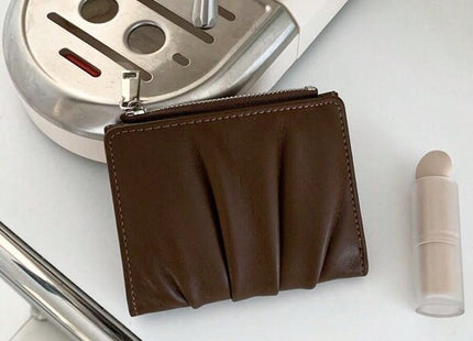 Women’s Korean-Style Wrinkled PU Card Holder with Multiple Card Slots